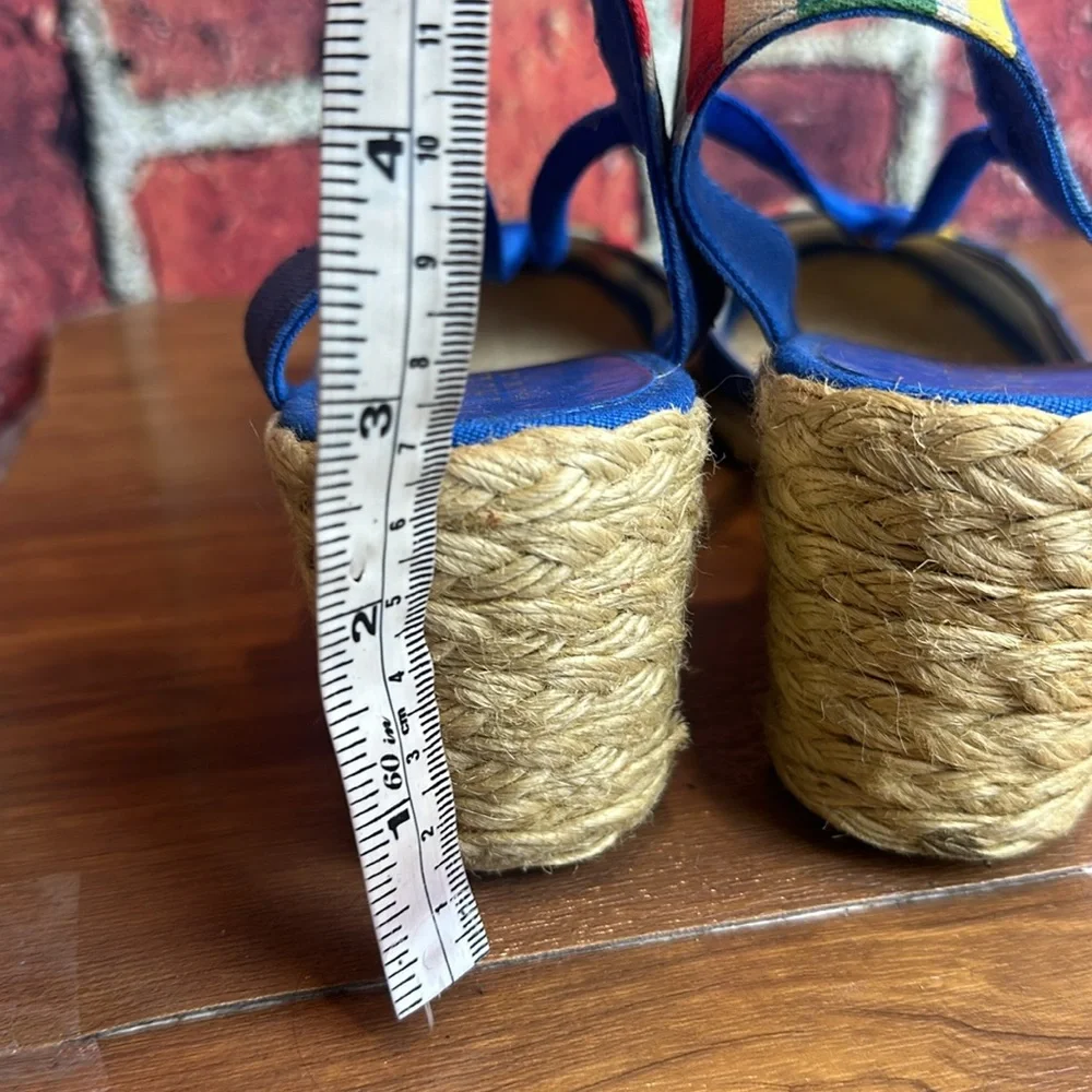 Ralph Lauren Cala Espadrille Sandals Wedge Blue Multi Striped size 8 S